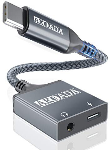 USB C to 3.5mm Jack and Charger Adapter, USB Type C to Headphone Audio Adapter, USB C Aux, 30W Fast Charging (Grey)