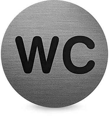 Türschild Piktogramm „WC“ - Runder Aufkleber aus PROTECT-Folie - Für Ihre Tür & Wand - Silber - Durchmesser Ø 7,0 cm - Selbstklebend - Betriebsausstattung24®