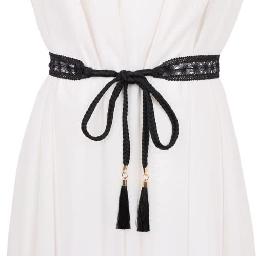 CHENGZI Ceinture en corde décorée pour jupe, ceinture, chemise, accessoires de taille, chaîne de taille fine, nœud à pompon tissé pour femme, A-noir, taille unique