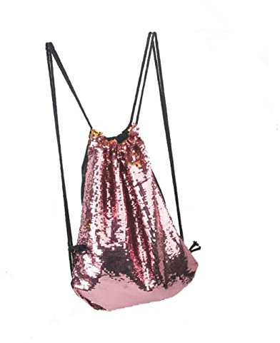 VALICLUD Pailletten Kordelzug Rucksack Damen Pink Mit Innentasche Geflochtene Kordel Robust Für Freizeit Und Spaziergang