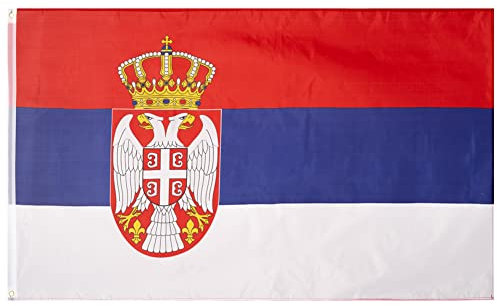 MUWO Flagge Nations Together 90 x 150 cm Nationalmanschaften, doppelseitige Gartenflagge, wetterfeste Fanflagge, Fußballflagge Polyester Länderfagge Deutschland mit Ösen (Serbien)