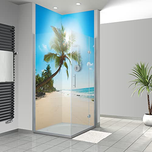 WANDFREUDE individuelle Duschrückwand Aluverbundplatte auf Maß (2 Stück - Strandpalme - Premium Matt Lack) – Dusche Wandverkleidung Duschwandverkleidung Duschrückwände