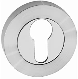 Bocallave roseta 50mm de diámetro, para puertas madera interior cerraduras y cilindros euro perfil embellecedor desmontaje rosca, montaje con tornillo de madera (NIQUEL SATINADO)