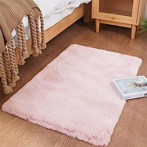 Ghouse Kurzflor Wohnzimmer Teppich Schlafzimmer Matte Moderner Home Flauschig Weich Teppiche für Kinderzimmer Anti-Rutsch Unterseite Waschbarer Teppich 60x90 cm Rosa