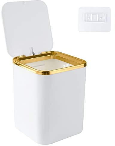 Mini Desktop Bin with Lid 2L,Trash Can,Waste Table Bin for Bedroom,Bathroom,Living Room,Dressing Table,Kitchen,ABS,Light Luxury (White)