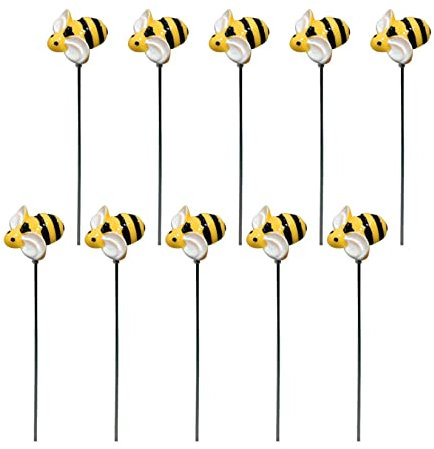 Gcroet Bee Garden Stakes Decor, 10PCS Honey Bee Garden Sticks, Yellow PVC Material, Farmhouse Style, Outdoor Garden Ornament