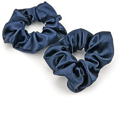 Scrunchies Haargummi Damen, 2 Stück Weiche Seide Haargummis Mädchen, Premium Satin Invisibobble Scrunchie, Haargummi Scrunchies für Lange Feine Oder Dicke Lockige Haare Mädchen (Marineblau)