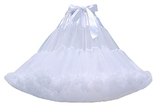 Linghe Damen Elastische Taille Tüll Petticoat Tutu Party Mehrschichtiger Puffy Cosplay Rock Unterrock (Weiß)