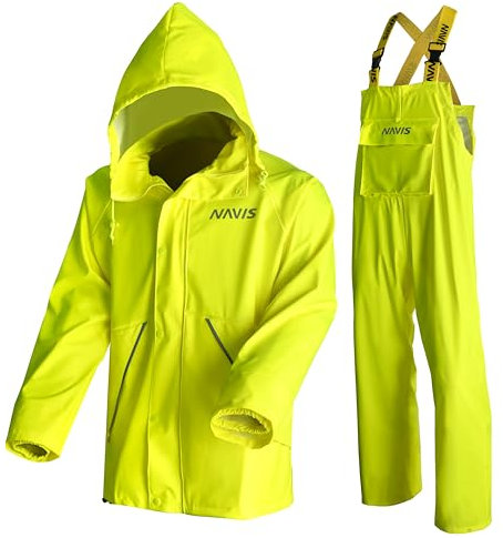 Navis Marine Professioneller Herren-Regenanzug für Arbeit - Wasserdicht, Robust & Atmungsaktiv(fluoreszierendes Gelb,Medium)