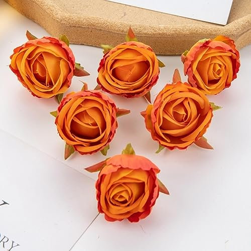 PLBSE 100 Stück künstliche Blumen Großhandel für Heimdekoration Seide DIY Süßigkeiten Hochzeit Garten Rosen Bud Arch Weihnachten Girlande-Orange