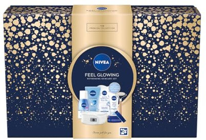 NIVEA Feel Glowing Refreshing Skincare Gift Set, Women's Gift Set with Day Cream, Night Cream, Exfoliating Scrub, Face Mask, Eye Make-Up Remover, Spa Headband