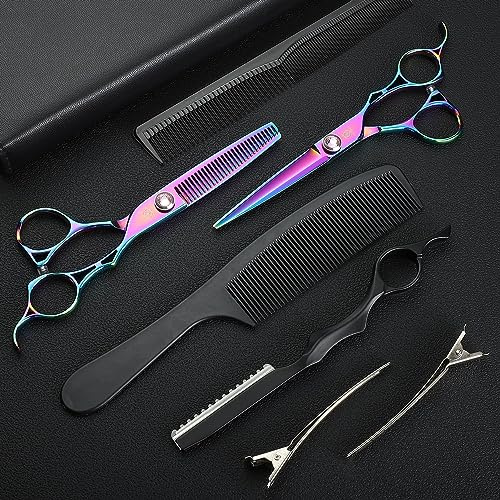 Univinlions ciseaux coiffure 6 pouces ciseaux de coupe de cheveux | Professionnels pour hommes femmes enfants salon coiffure maison (arc-en-ciel), Lame résistante en acier de qualité, dimension