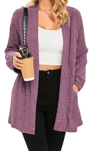 iChunhua Women's Casual Oversized Raglan Sleeve Ribbed Lightweight Long Open Front Cardigans Sweater Tops with Pockets