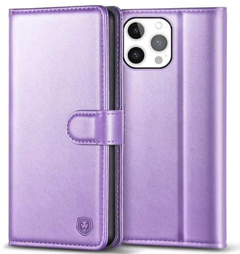 Kuafcase Compatible for iPhone 14 Pro Max Case with 4 Card Slots Magnetic Closure Kickstand Shockproof Protective Phone Case Compatible for iPhone 14 Pro Max - Light Purple