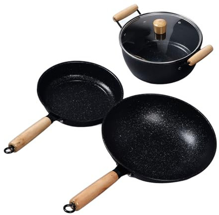 Frying Pan Iron Pot Set Nonstick, 3PCS Kitchen Cookware Sets with Frying Pans, Stock Pot, Sauce Pan, Cooking Utensils, Induction Cookware Pan Sets for Cooking Pot Set Gift