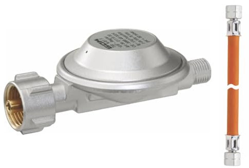 Gasschlauch Set bestehend aus Gasdruckregler 50 mbar und flexiblem Gasschlauch 150 cm - ideal für Gasgrills, Heizstrahler, Hockerkocher, Gaskocher, Lampen, uvm. (GOK 50mbar 1,5kg/h 80cm)
