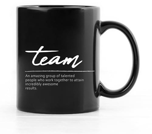 QUICQOD Taza de cerámica Team Definition, el mejor regalo para empleados, compañeros de trabajo, colega, jefe, regalos de equipo, regalo de Acción de Gracias, cumpleaños, taza de café negra, 11 onzas