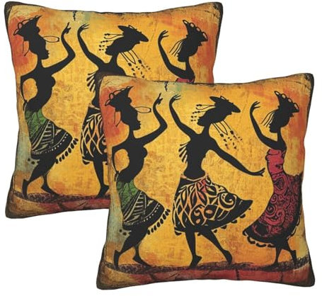 Xzyopcwx Afrikanische Frauen, 2 Stück, Dekokissenbezüge, Sofakissen, Wohnzimmer, Schlafzimmer, Bettüberzüge, Auto, Lendenwirbelbezüge, 45,7 x 45,7 cm