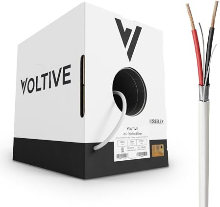 Voltive V-1253-1 geschirmter Niederspannungsdraht, Steigleitung CL3R, Weiß, 152,4 m – 18 AWG, 2 Leiter, Gesamtschirm, Litze blankes Kupfer, UL-gelistet
