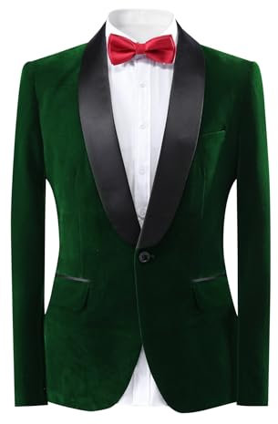 YOUTHUP Men's Velvet Blazer Shawl Collar Slim Fit Suit Jacket 1 Button Wedding Formal Dress Jackets, Green, XL