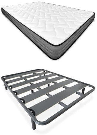 Homey - Cama Completa con Colchón Andrea Reversible (Cara Invierno/Verano) + Somier Reforzado 40x30mm con 6 Patas Metálicas Roscadas, 135 x 190