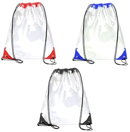 EHDWXVZM 3-Teilige Durchsichtige Tasche Mit Kordelzug, Durchsichtiger Rucksack Mit Schwarzem Rand, Rucksack Mit Kordelzug, Durchsichtige Turnbeutel, Tasche Für Sportkleidung