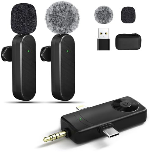 Kabelloses Lavaliermikrofon für Android/iPhone/Computer/Laptop, kabelloses Mikrofon für iPhone15 mit Rauschunterdrückungschip, Minimikrofon zum Aufzeichnen von Podcasts, YouTube, TikTok (2er-Pack)