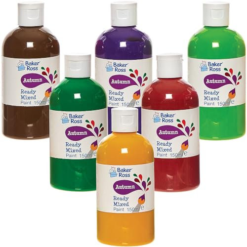 Baker Ross FN244 Set di colori misti per poster pronti per l'autunno 150ml - Scatola da 6, confezione di flaconi di vernice, vernice per bambini