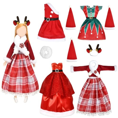 4 PCS Set Puppe Weihnachtskleidung, Fashion Puppen Kleidung, Minipuppen Verkleiden Sich in Weihnachtskleidung, Weihnachtspuppenzubehör, Mini-Weihnachtsmütze, Anziehspiel, für 30 cm Puppen Zubehör