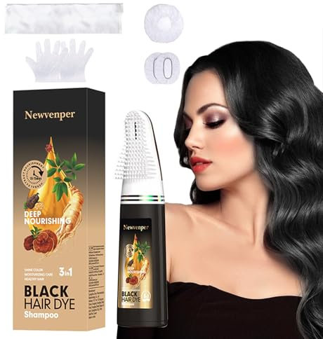 Schwarz Haarkamm-Färbeshampoo für graues Haar und Bartabdeckung, sofortiges Färben und langanhaltendes Haarfarbshampoo,einfaches Kämmen, Färben, 200 ml