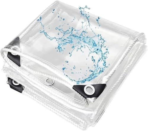 Abdeckplane Wasserdicht Transparent, Plane Durchsichtig mit Ösen, 0.35mm PVC-Kunststoffplane, für Terrasse, Pavillon, Terrassen, Windschutz, Reißfest (4.5x10m)