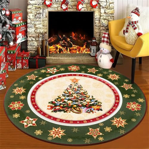 Hearda Christmas Tree Print Rugs Living Room Non-Slip Round Large Rug, Red Xmas Carpet Rugs for Bedroom Kitchen, Easy Care Rug for Living Rooms, Corridors,Rooms,Balcony (Christmas Tree,120cm)