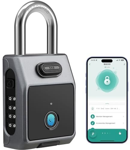 Diyife Fingerabdruck Schloss Zahlenschloss, [3 in 1] Großes Smart Vorhängeschloss mit APP/Fingerabdruck/Passwort Entriegelung, aus Hochfester Legierter Stahl, Aufladung, für Tür, Garage, Werkzeugräume