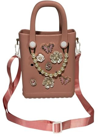 Bodygenix Sac crocodile pour femme/fille avec 10 breloques, rouge/noir/rose, rose bébé, Small