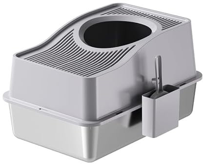 Crevyteg Stainless Steel Cat Litter Box, Fully Enclosed Litter Boxes with Hollow Lid And Heightened Lid Anti-Splashing, Top-Entry Deodorizing Large Cat Toilet,Grey, Basin 20cm High, 60 x 40 x 39.5cm