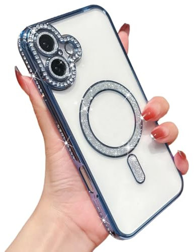 Glitter Bling Clear Magnetic Case for iPhone 14 Pro Max,Compatible with MagSafe Wireless Charging(Blue,for iPhone 14 Pro Max)