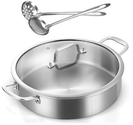 CORIYA 11 Inch Saucepan Stainless Steel Pan With Lid Deep Saute Frying Skillet Cooking Pot Compatible With Various Stoves