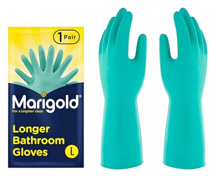 TSA Marigold Longer Bathroom Gloves - Large | Longer Anti Rolldown Cuffs Double Layered Comfortable Cotton Lining