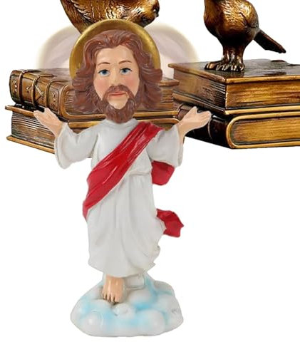Rrlihjgu Jesus-Christus-Statue, Jesus-Wackelkopf-Ornament, exquisite religiöse Sammelfigur für Wohnzimmer, Fahrzeug, Regaldekoration, 7,5 x 4,5 x 12,7 cm, Harzmaterial