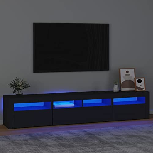 Homgoday Mobile Porta TV con Luci LED Nero 210x35x40 cm, Arredo Mobile Porta TV Mobiletto Basso per TV per Tavolino da Salotto Industriale Supporto TV Soggiorno