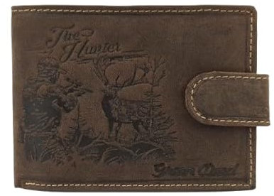 GREEN DEED - Geldbörse Herren - Portmonee aus Leder, Braun - Motiv Jäger - 12 x 9 x 3 cm - mit Kreditkartenfächern, Mesh-Fach - RFID-Schutz - Geschenkidee - Geldbeutel für Jäger