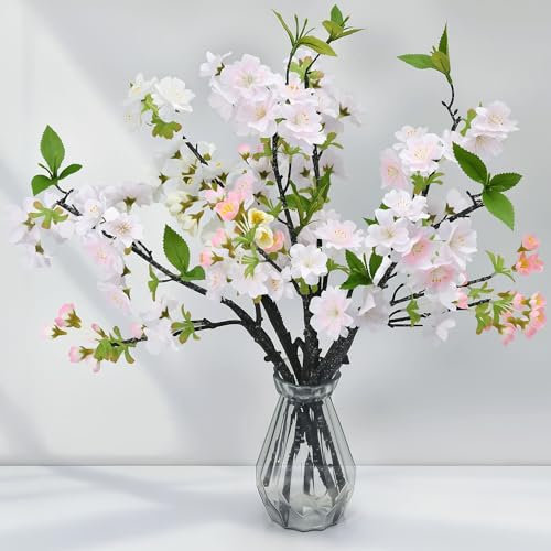 FYTENG 6PCS Flores Artificiales Decoración De Flore De Cerezo 49cm,Flores De Cerezo Artificiales Muy Realistas,Adecuado para Mesa De Comedor Familiar/Fiesta Bodas Decoración-Rosa Claro