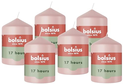 Bolsius - Essentials - Stumpenkerze - hellrosa- 8cm - Länge brenndauer 17 stunden - Unparfümierte - Natürliches Pflanzenwachs - Ohne Palmöl