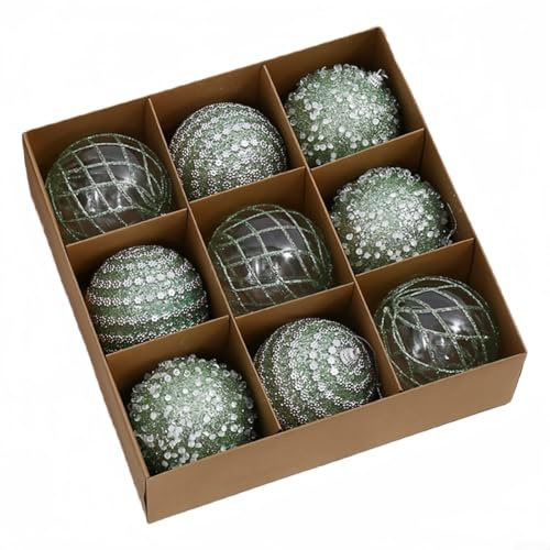 9 Stück 8 cm Weihnachtskugeln aus Kunststoff Weihnachtsbaumkugeln in Blau Weiß Silber Rot Champagner Rosa Grün Christbaumschmuck zum Hängen für Weihnachtsbaum Kranz Kamin(Green)