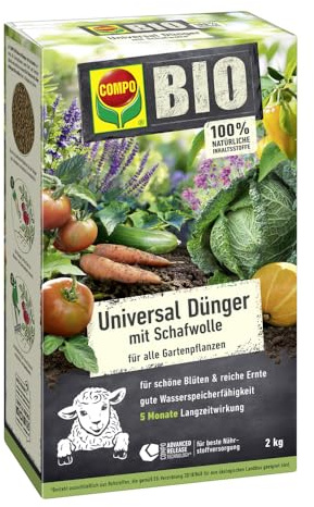 COMPO BIO Universal Langzeit-Dünger mit Schafwolle, 5 Monate Wirkung, 2 kg | Natürlicher BIO-Dünger mit Schafwolle für bis zu 5 Monate Wirkung und gesunde, kräftige Pflanzen