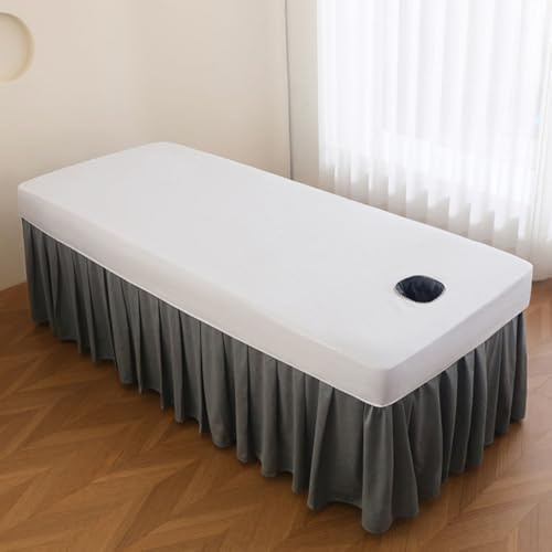 Morbuy Solid Color Massage Table Bed Cover Sheet Fitted with Face Hole, Waterproof O0il-proof Beauty Couch Cover Washable Elastic Edge All-Round Wrap for Salons SPA Massage Bed (70x185cm,Weiß)