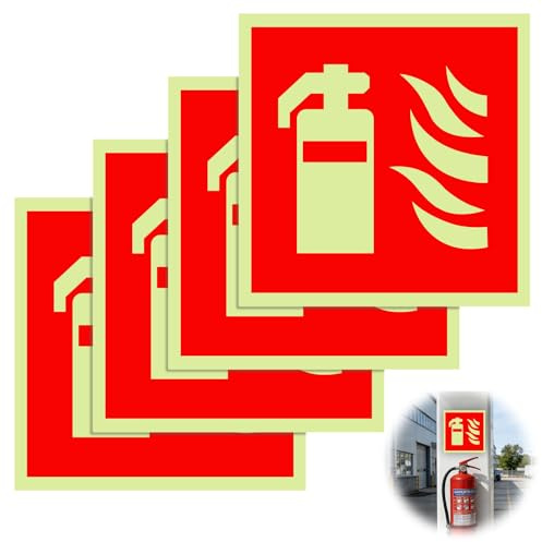 pangutheos 4 Stück Selbstklebend Feuerlöscher Schild, 15 x 15 cm, PVC | Nachleuchtend Feuerlöscher Aufkleber, Hinweisschild Feuerlöschers für Haus, Büro, Baustelle und Krankenhaus