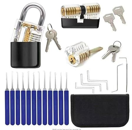 Professional Lock Pick Training Set with 30-Piece Tools, 2 Clear Practice Padlocks, Portable Case, Lock Picking Kit for Beginners