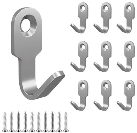 Qrity 10 Pcs Small Stainless Steel Metal Wall Mounted Hooks, Single Wall Hook with Screws for Robe, Towel, Hat, Bag, Key Cup