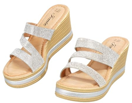 JOMIX Sandalias Mujer Verano con Cuña Chanclas Mujer con Brillantes Plataforma Calzado de Verano Cómodo y Elegante